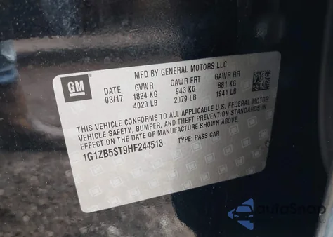 2017 Chevrolet Malibu Ls z USA, uszkodzony, nr VIN 1G1ZB5ST9HF244513